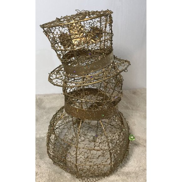 Vintage Gold Wire Glitter Snowman Sculpture Decoration 12" Tall - Picture 5 of 8